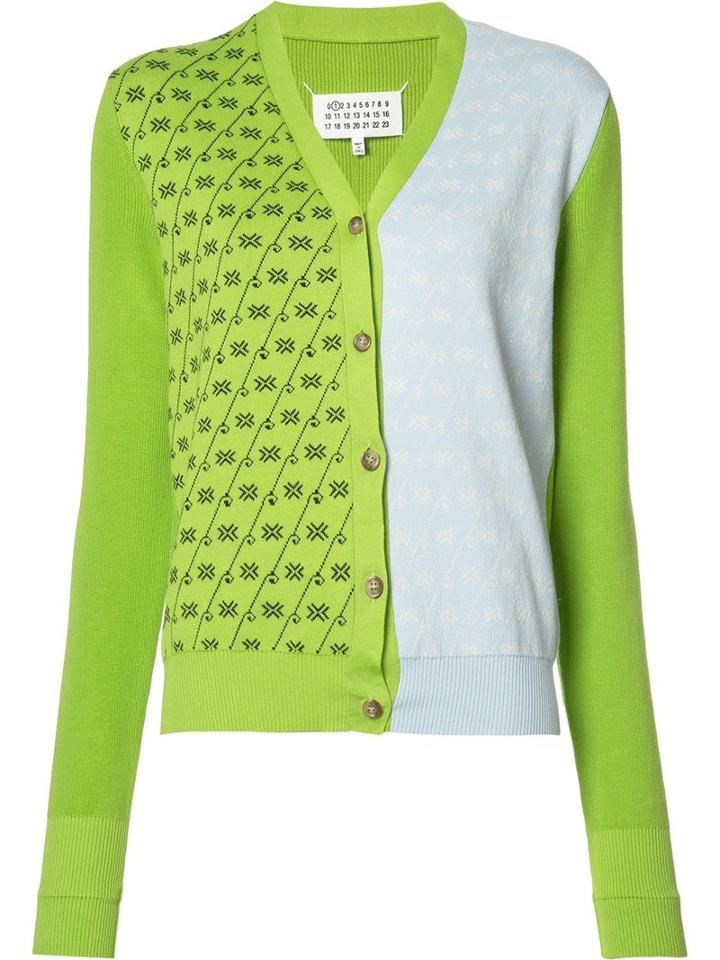 Maison Margiela Contrast Pattern Cardigan, Women's, Size: Large, Green, Cotton