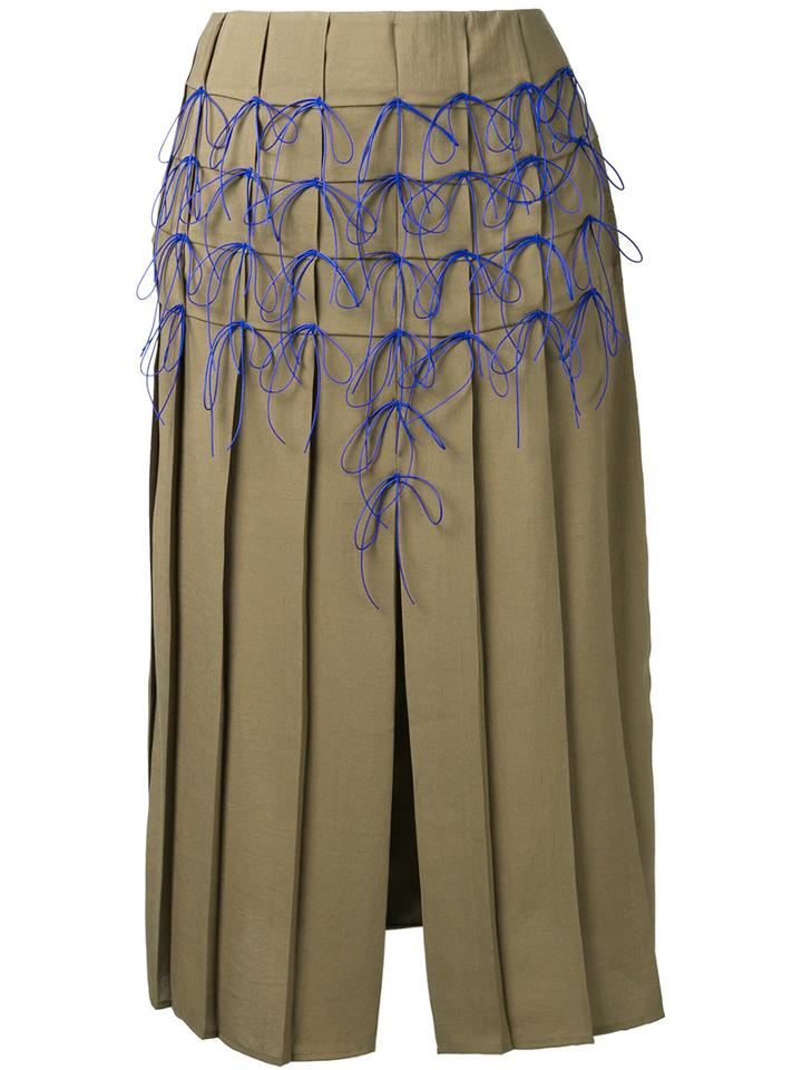 Marco De Vincenzo - Bow Applique Pleated Skirt - Women - Polyester - 42, Green, Polyester