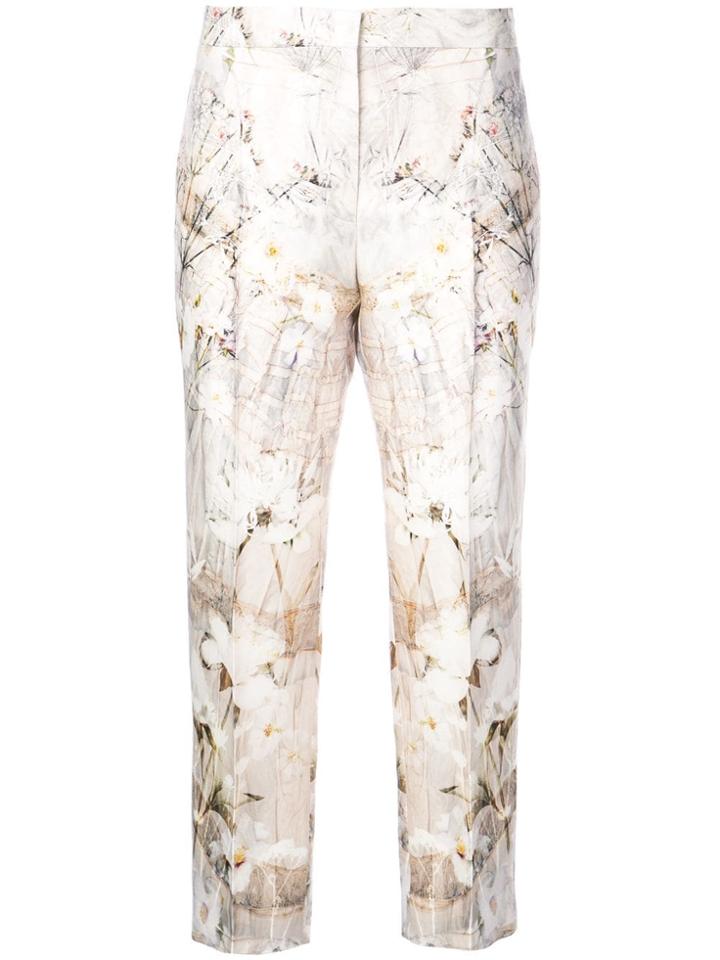 Alexander Mcqueen Cropped Floral Print Trousers - Neutrals