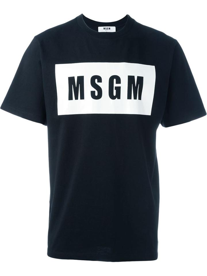 Msgm Logo Print T-shirt, Men's, Size: L, Black, Cotton