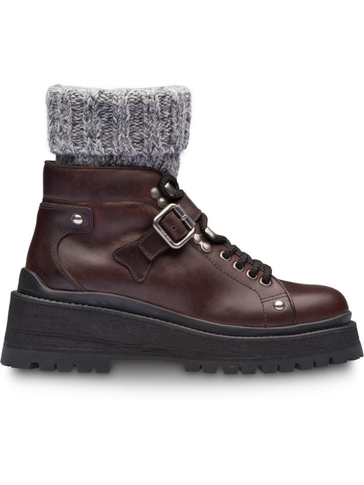 Miu Miu Sock Lace-up Boots - Brown