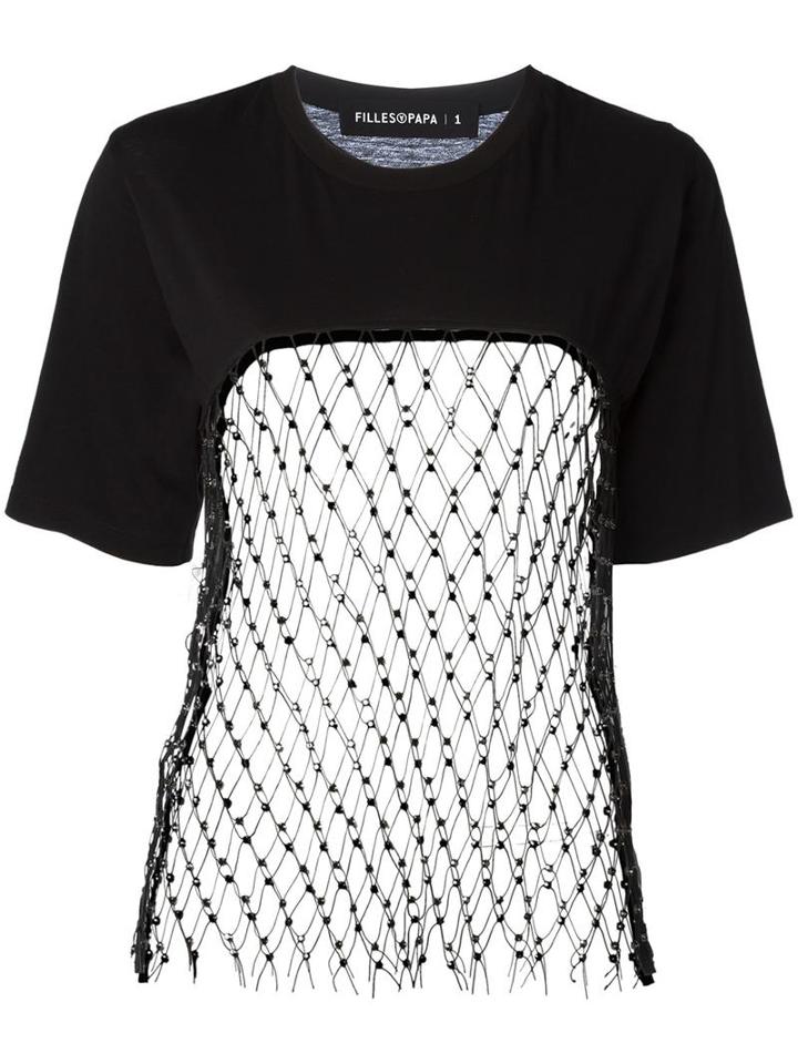 Filles A Papa Mesh Panel T-shirt, Women's, Size: Ii, Black, Cotton/polyester/sheep Skin/shearling