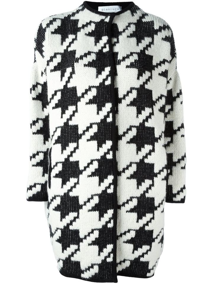Gianluca Capannolo Houndstooth Pattern Cardi-coat, Women's, Size: Xs, Black, Nylon/polyester/viscose/virgin Wool