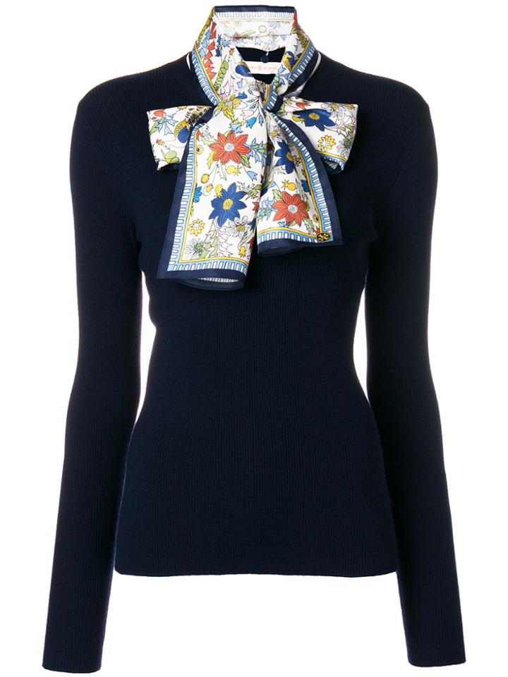 Tory Burch Crew-neck Jumper With Foulard - Blue