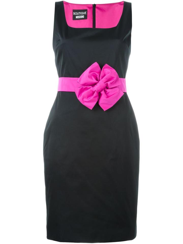 Boutique Moschino Bow Detail Fitted Dress, Women's, Size: 44, Black, Polyester/acetate/rayon
