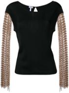 Loewe Fringe Sleeve Top, Women's, Size: Small, Black, Cotton