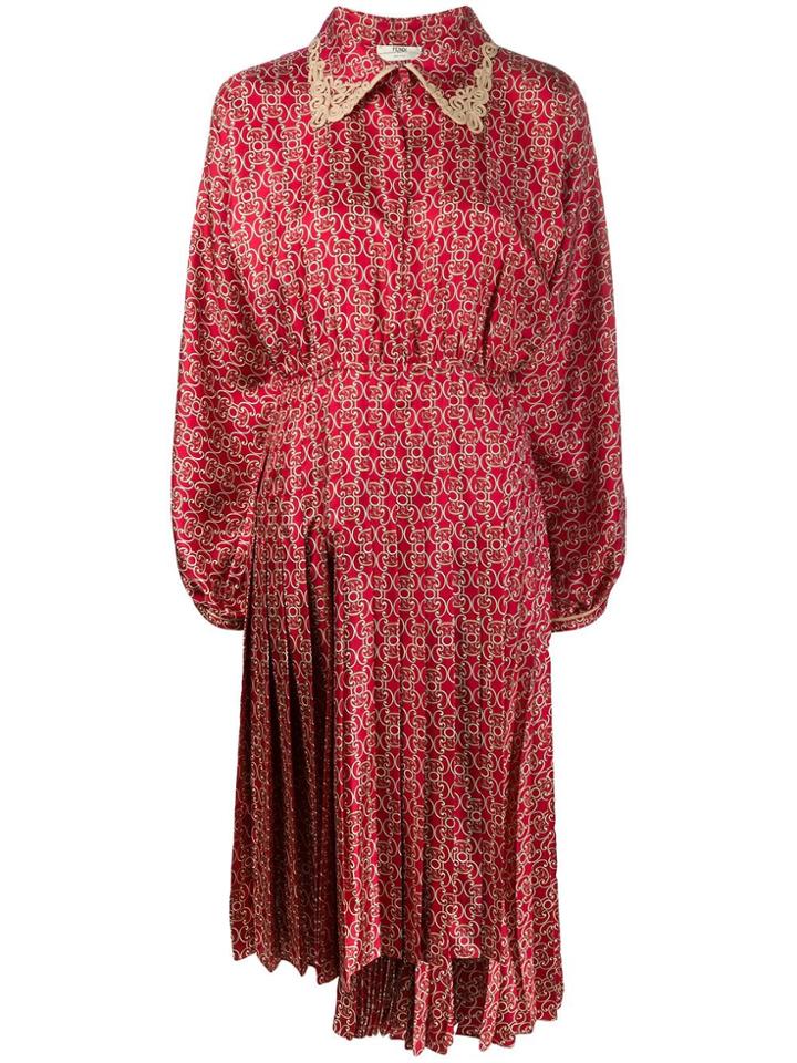 Fendi Grille Royal Print Twill Dress - Red
