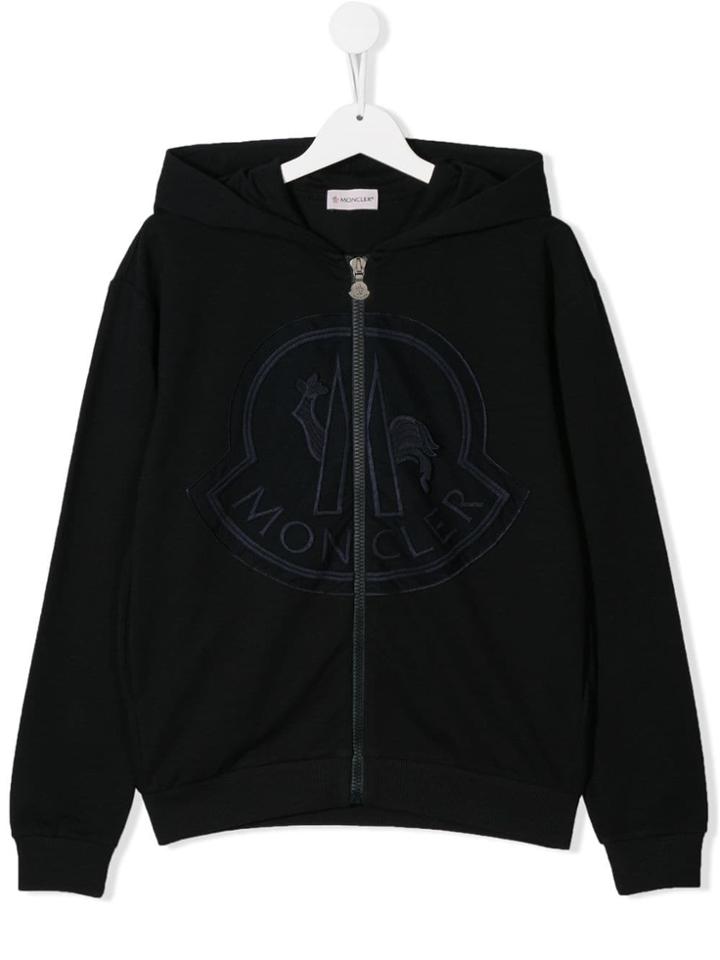 Moncler Kids Logo Embossed Hoodie - Blue