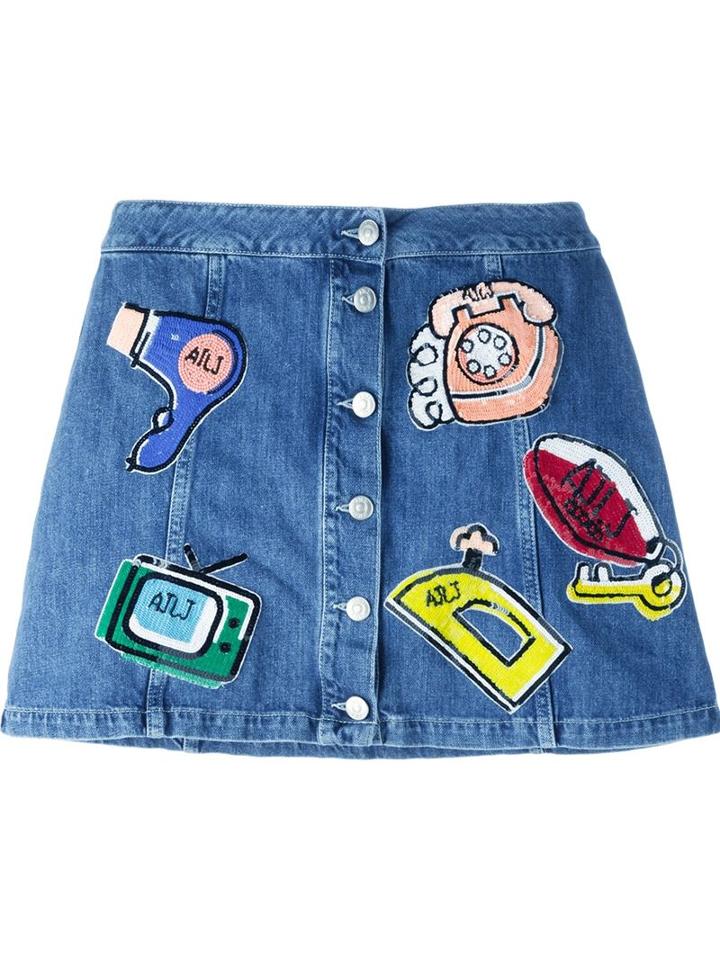 Au Jour Le Jour Sequin Patch Denim Skirt