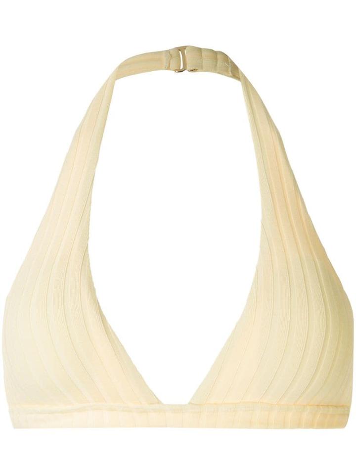 Peony Ribbed Halter-neck Bikini Top - Yellow