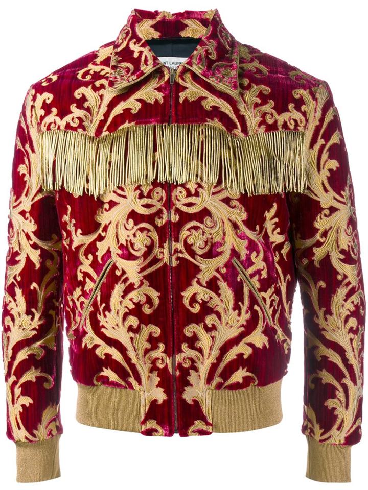 Saint Laurent Fringed Brocade Jacket - Pink & Purple
