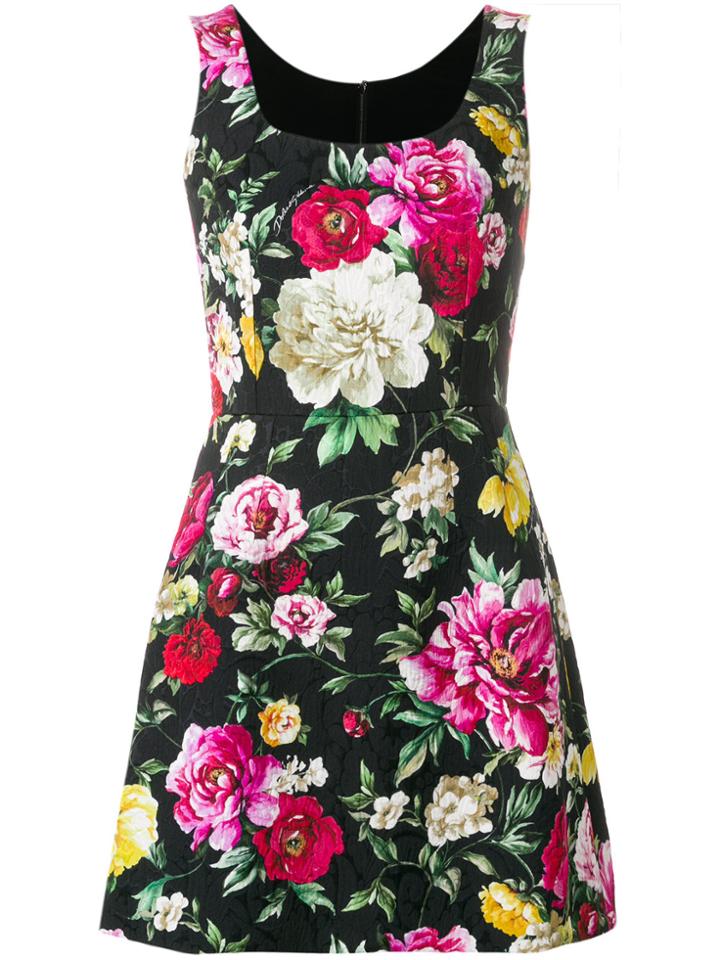 Dolce & Gabbana Floral Print Skater Dress - Black