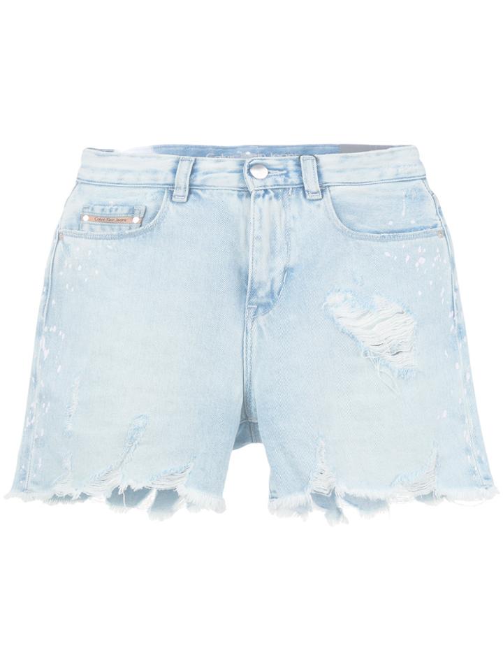 Ck Jeans Destroyed Denim Shorts - Blue