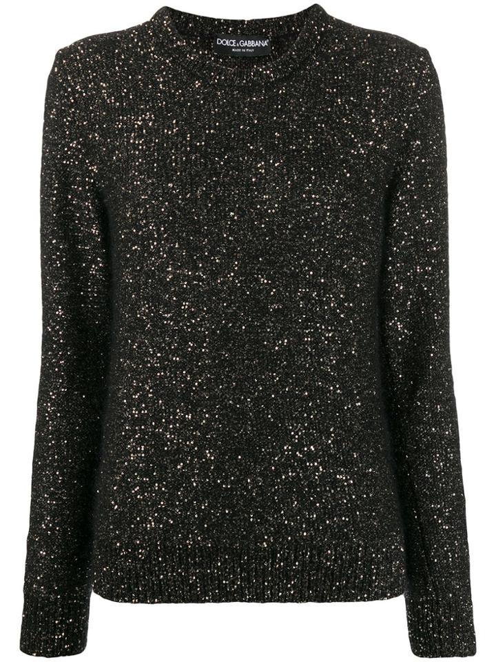 Dolce & Gabbana Round Neck Glitter Jumper - Black