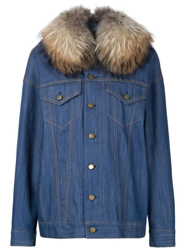 Adam Lippes Fox Fur Collar Denim Jacket