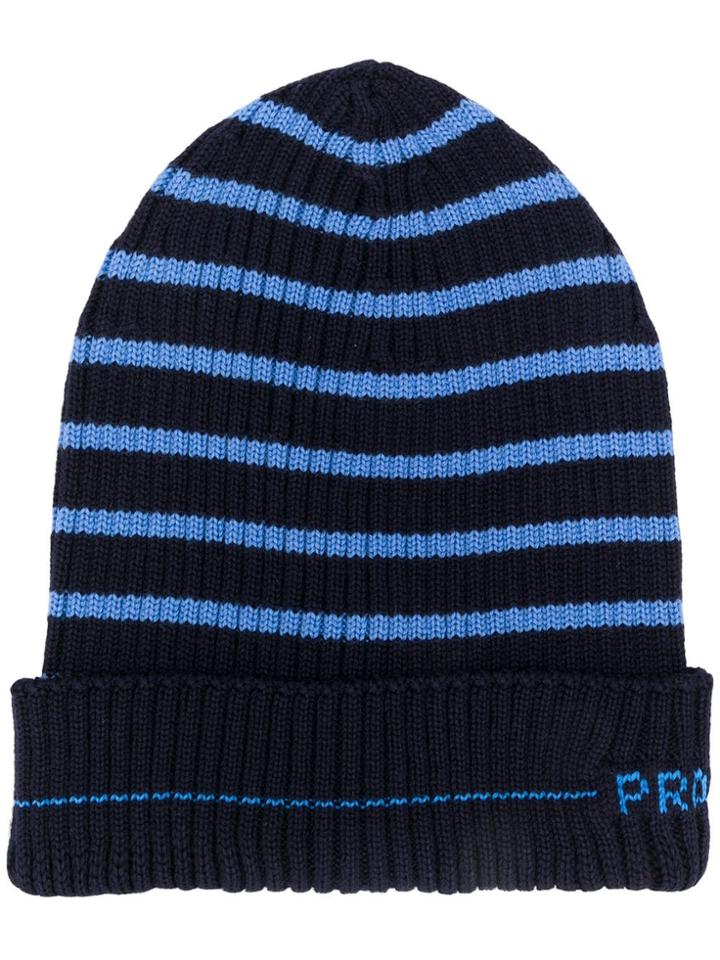 Prada Striped Knitted Beanie - Blue