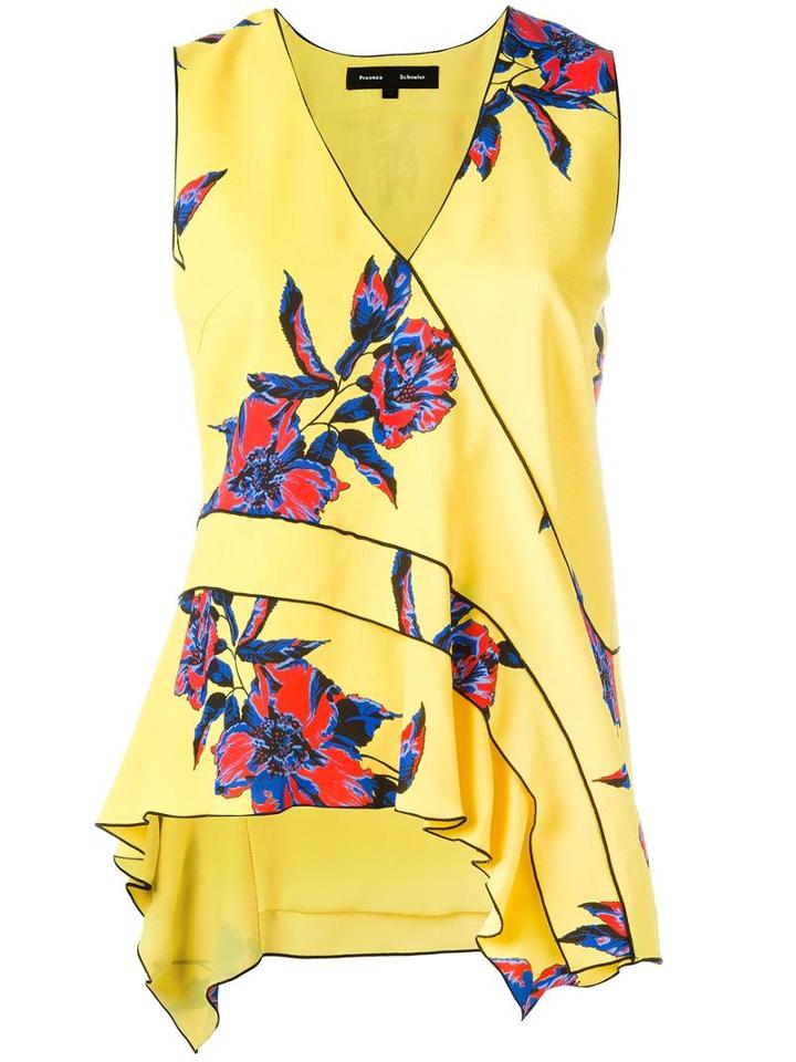 Proenza Schouler Sleeveless Floral Print Top, Women's, Size: 2, Yellow/orange, Silk