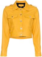 Skiim Cropped Long Sleeve Leather Jacket - Yellow & Orange