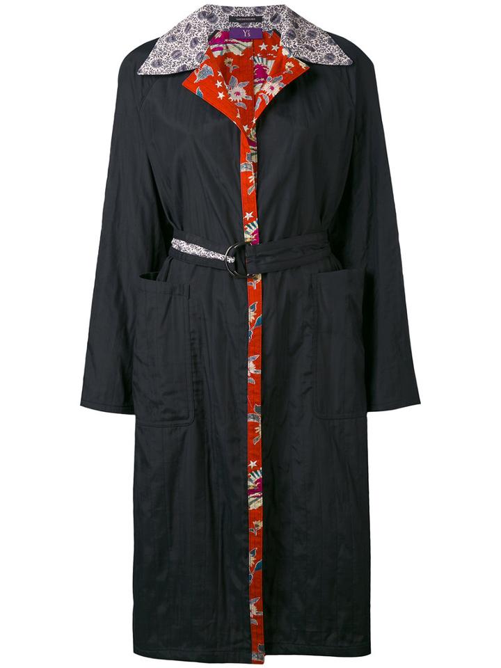 Y's - Printed Lining And Collar Coat - Women - Cotton/cupro - 2, Black, Cotton/cupro