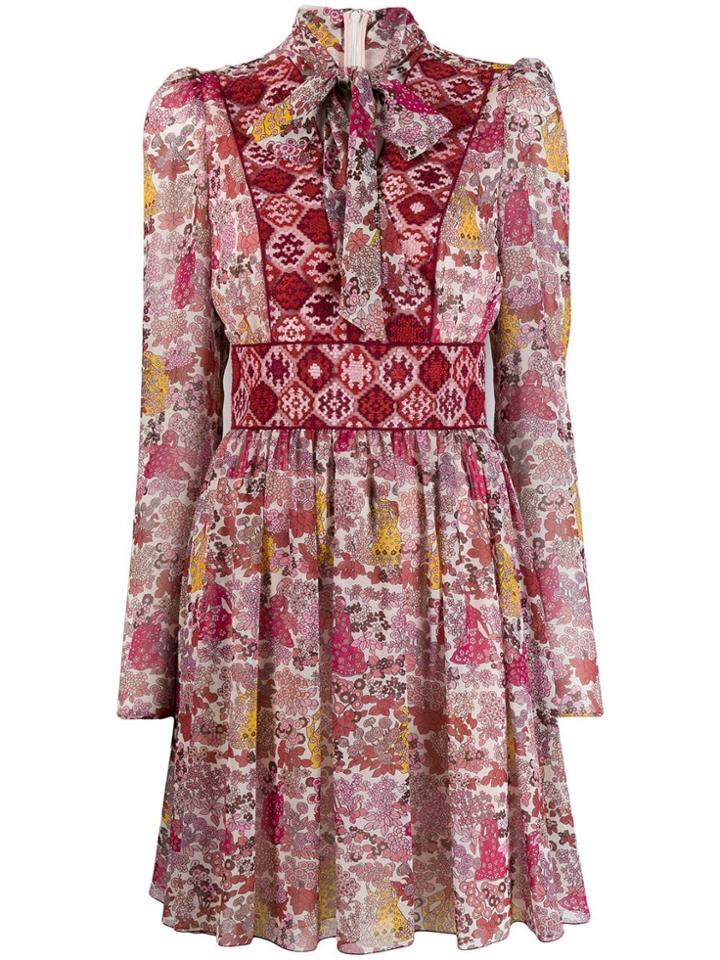 Giamba Pussybow Floral Print Dress - Pink