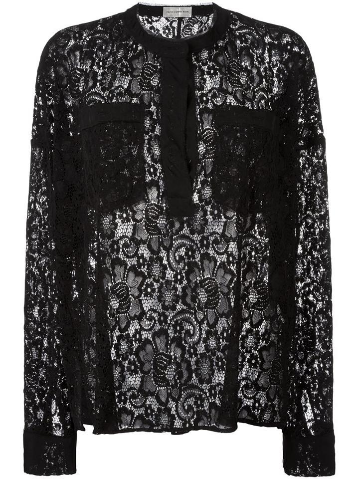 Faith Connexion Semi Sheer Lace Blouse, Women's, Size: Xs, Black, Viscose/cotton/polyamide/silk