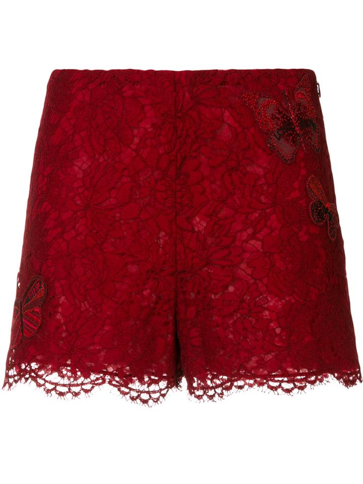 Valentino Butterfly Lace Shorts - Red