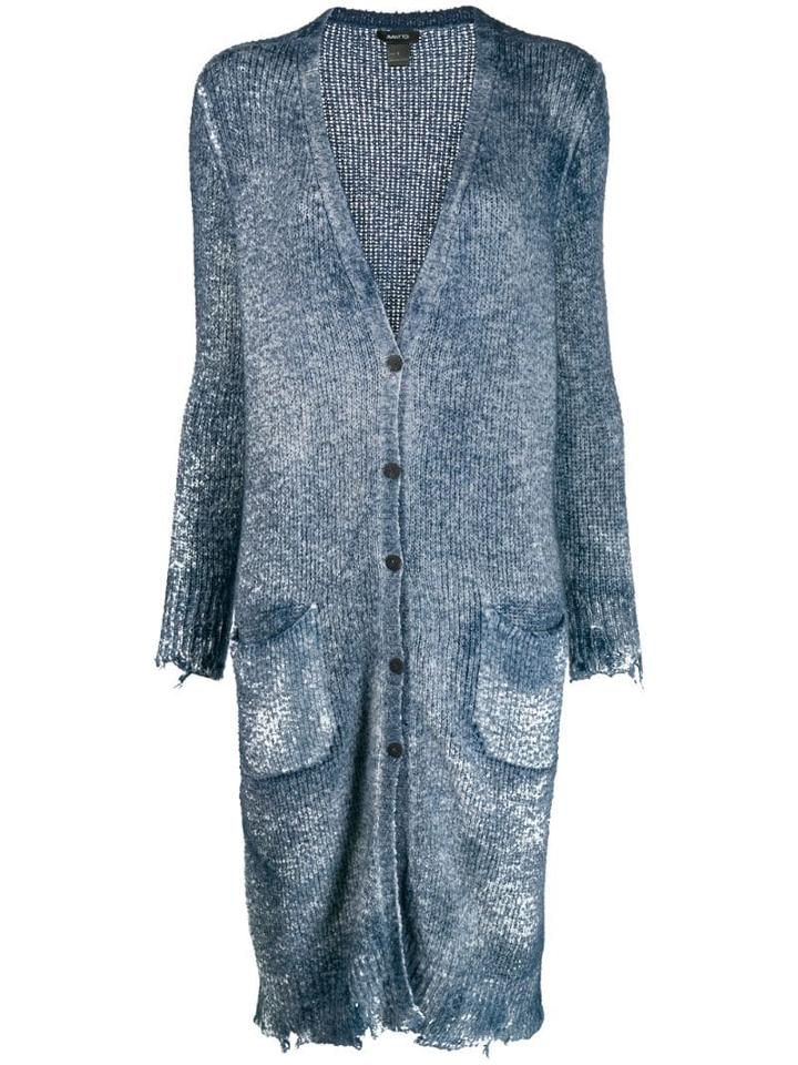 Avant Toi Frayed Hem Button Cardigan - Blue