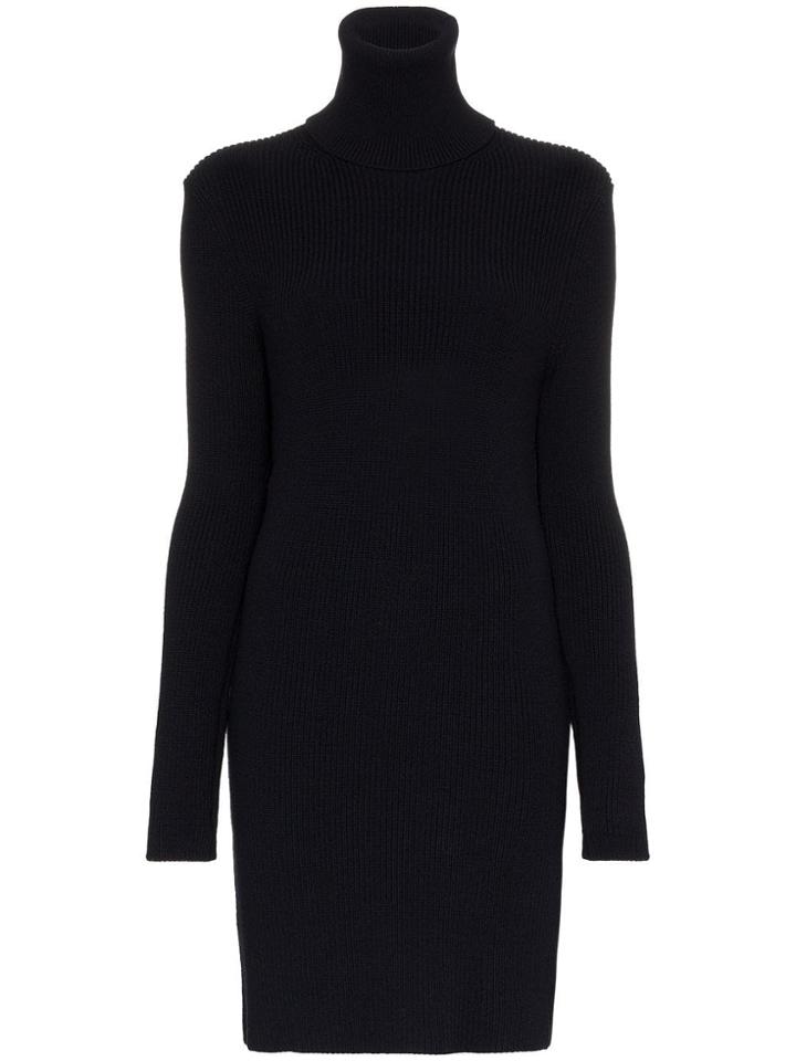 A Plan Turtle Neck Ribbed Wool Jumper Dress - Blue