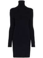 A Plan Turtle Neck Ribbed Wool Jumper Dress - Blue