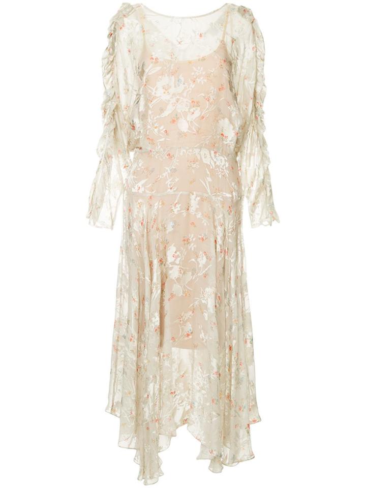 Preen By Thornton Bregazzi Sheer Floral Drop-waist Dress - Nude &