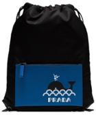 Prada Black And Blue Whale Print Drawstring Backpack