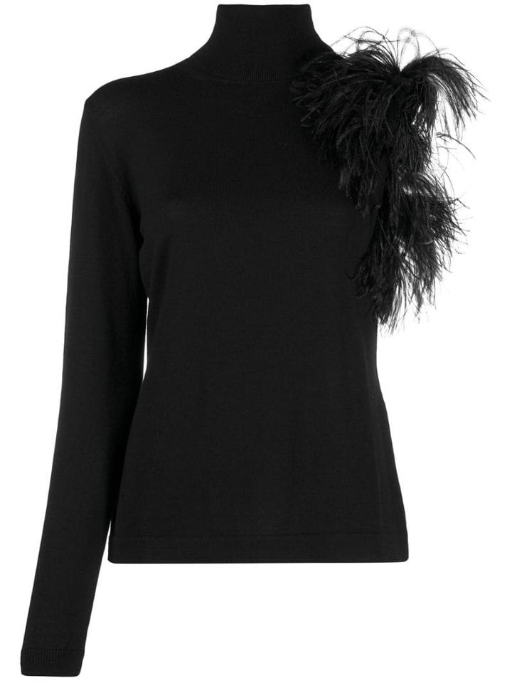 P.a.r.o.s.h. Feather Embellished Asymmetric Jumper - Black