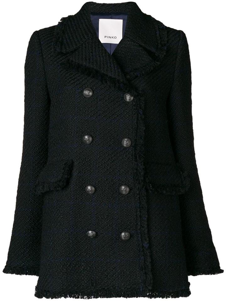Pinko Frayed Double Breasted Coat - Black