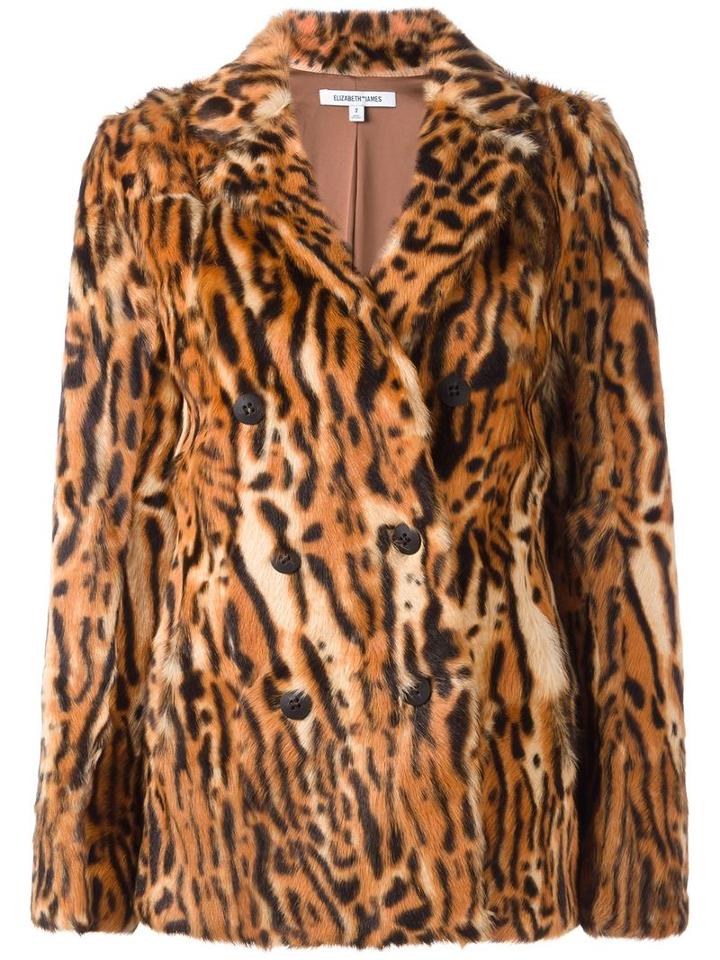 Elizabeth And James Animal Print Coat, Women's, Size: 2, Brown, Goat Fur/polyester/spandex/elastane