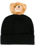 Dolce & Gabbana Ribbed Teddy Bear Pompom Hat, Women's, Black, Polyester/cashmere