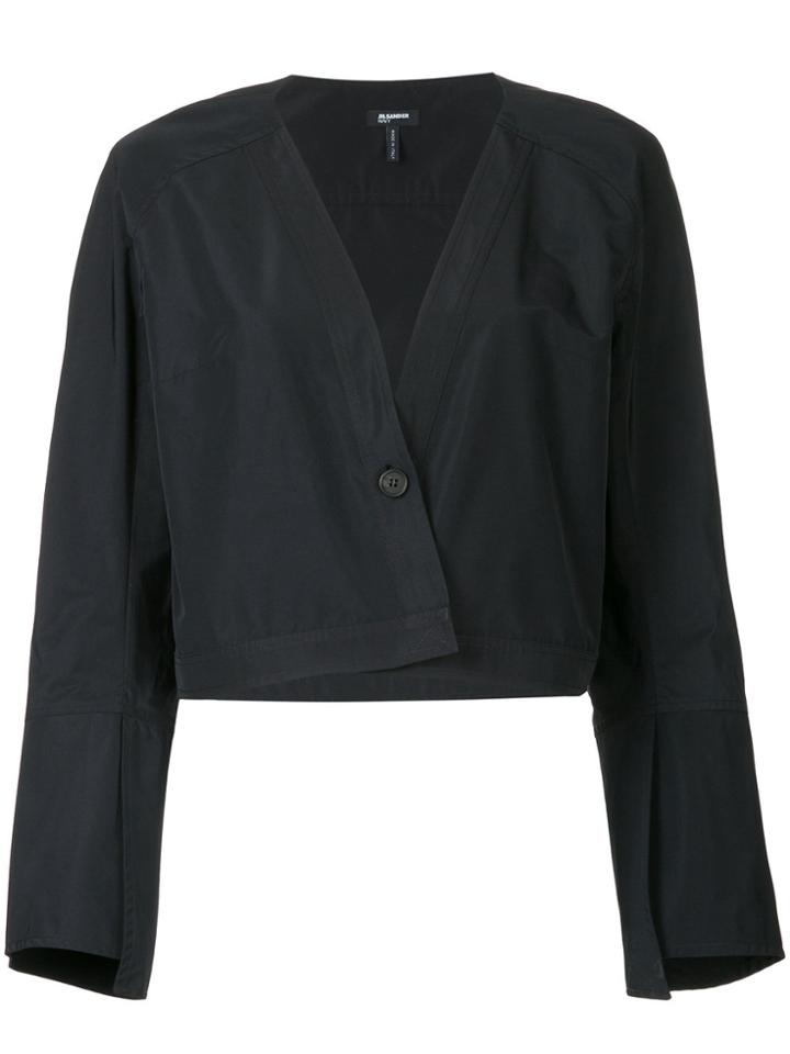 Jil Sander Navy Cropped Flute Sleeve Jacket - Blue