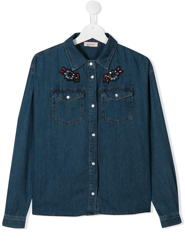 Pinko Kids Embroidered Button-front Shirt - Blue