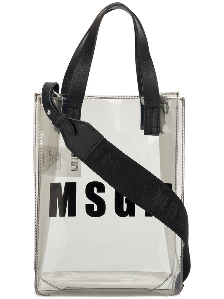 Msgm Small Branded Tote Bag - Grey