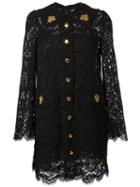 Dolce & Gabbana Floral Lace Buttoned Dress, Women's, Size: 40, Black, Rayon/cotton/nylon/polyester
