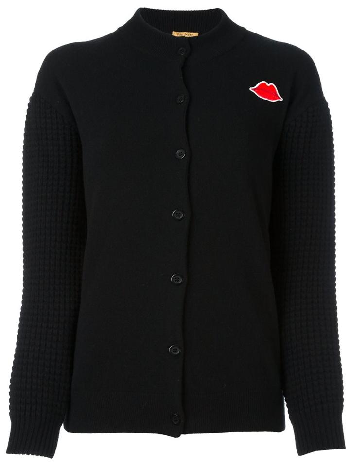 Peter Jensen Waffle Sleeve Cardigan, Women's, Size: Medium, Black, Lambs Wool