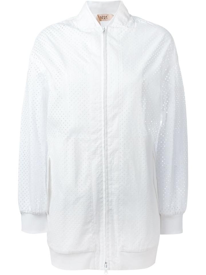 No21 Mesh Zipped Sport Jacket, Women's, Size: 40, White, Cotton/polyester