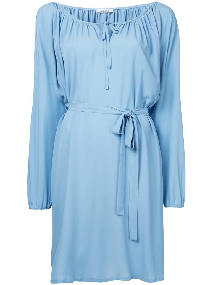 P.a.r.o.s.h. - Long Sleeve Belted Dress - Women - Silk/acetate - Xs, Blue, Silk/acetate