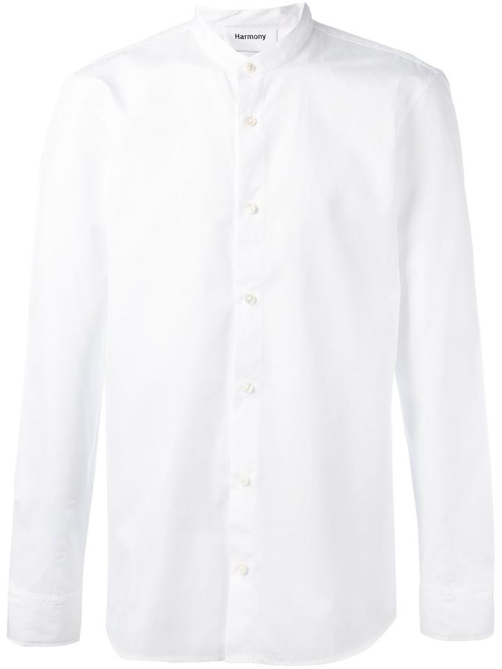 Harmony Paris Band Collar Shirt, Men's, Size: Small, White, Cotton