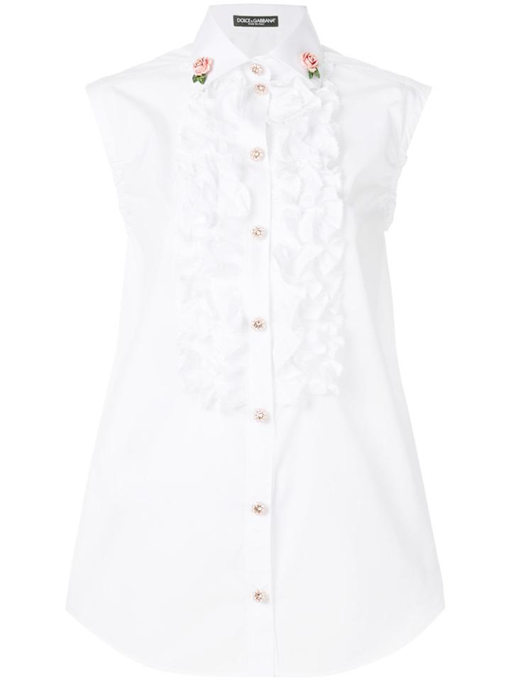 Dolce & Gabbana Ruffled Sleeveless Shirt - White