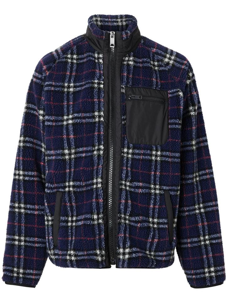 Burberry Vintage Check Faux Shearling Jacket - Blue