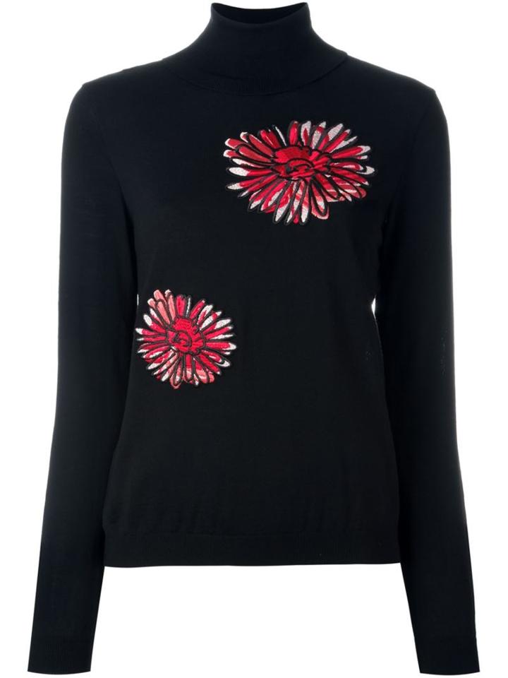 Boutique Moschino Floral Embroidered Roll Neck Jumper, Women's, Size: 42, Black, Virgin Wool