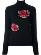 Boutique Moschino Floral Embroidered Roll Neck Jumper, Women's, Size: 42, Black, Virgin Wool