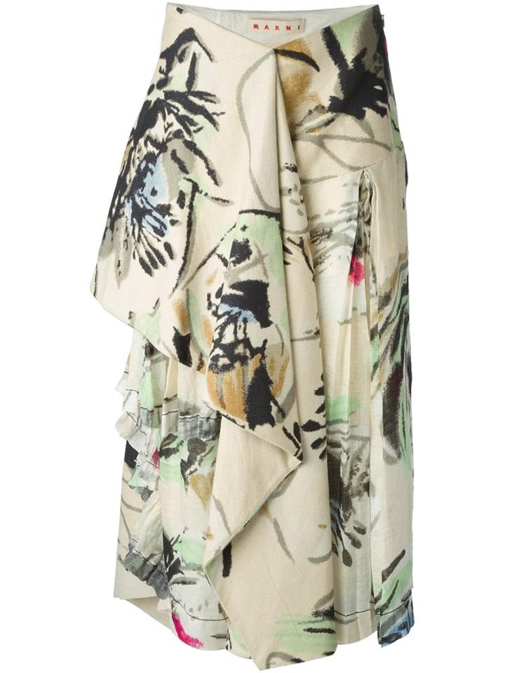 Marni Floral Skirt, Women's, Size: 42, Nude/neutrals, Linen/flax/cotton/silk