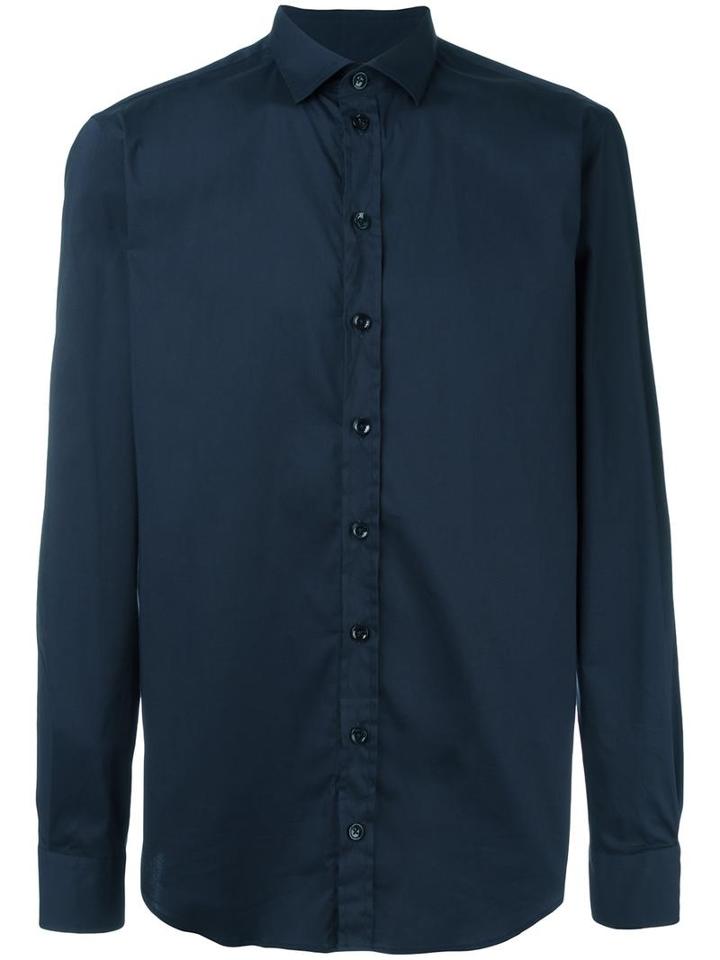 Armani Collezioni Classic Shirt, Men's, Size: Xxl, Blue, Cotton/polyamide/spandex/elastane