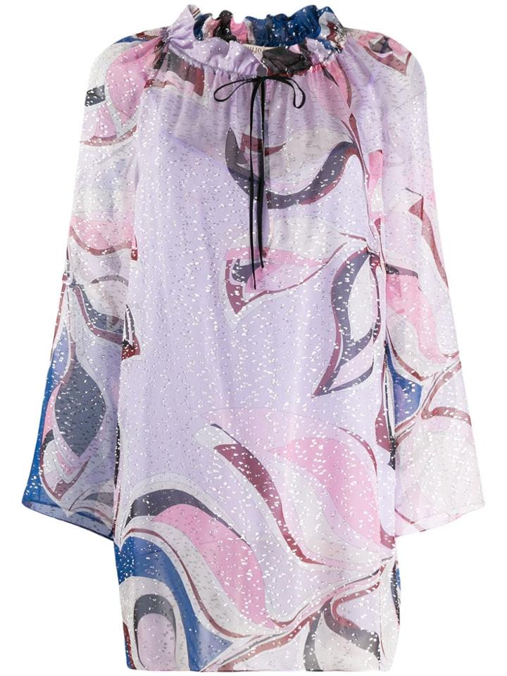 Emilio Pucci Peony Print Ruffled Neck Blouse - Blue